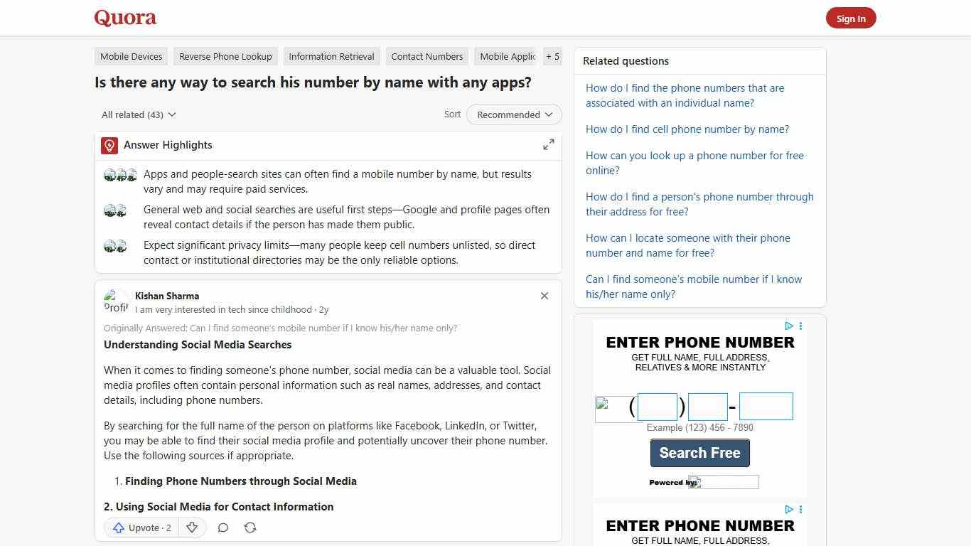 Is there any way to search his number by name with any apps? - Quora